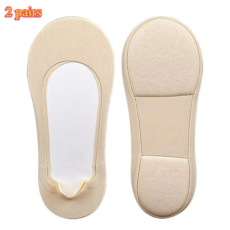 1/2/4 Pairs Women Boat Sock Plantar Fasciitis Shoes Insoles Socks Feet Shock Absorbing Shoe Sole Invisible Non Slip Shoe Pads