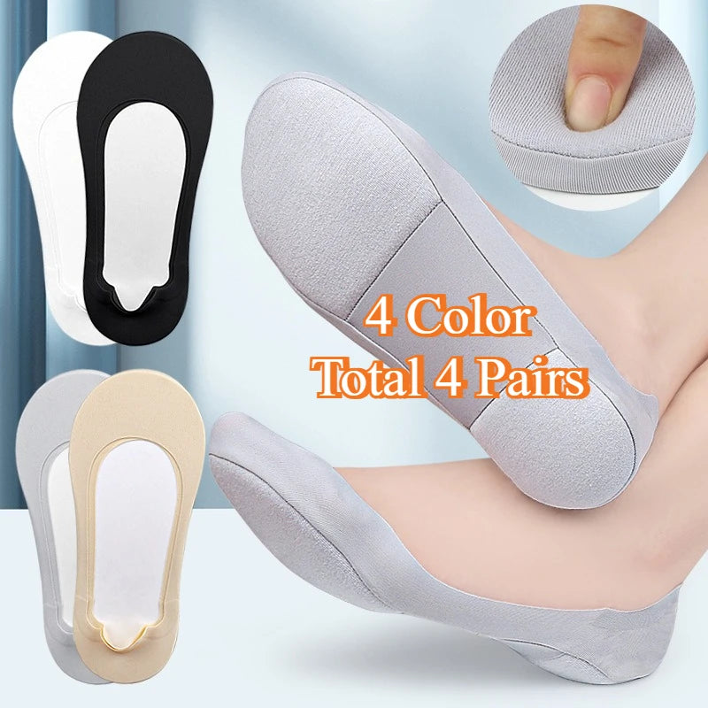 1/2/4 Pairs Women Boat Sock Plantar Fasciitis Shoes Insoles Socks Feet Shock Absorbing Shoe Sole Invisible Non Slip Shoe Pads